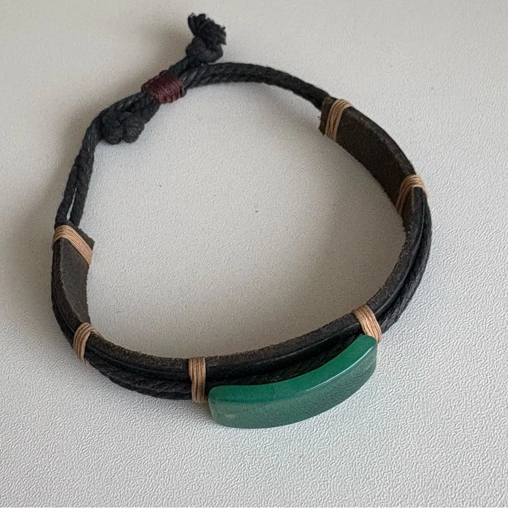 Jade & Leather Adjustable Bracelet - Picture 6 of 7